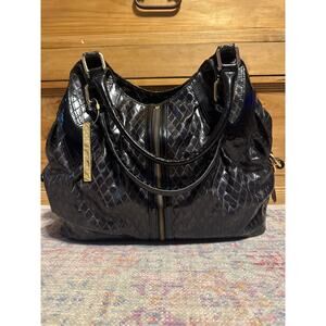 Goldenbleu Oversized Leather Black Snake Embossed Shoulder Bag